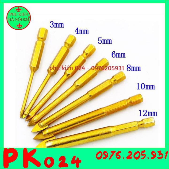 Bộ 7 Mũi Khoan Tam Giác Mạ Titan Khoan Tường - Thủy Tinh - Bê Tông Đa Chức Năng từ 3-12mm