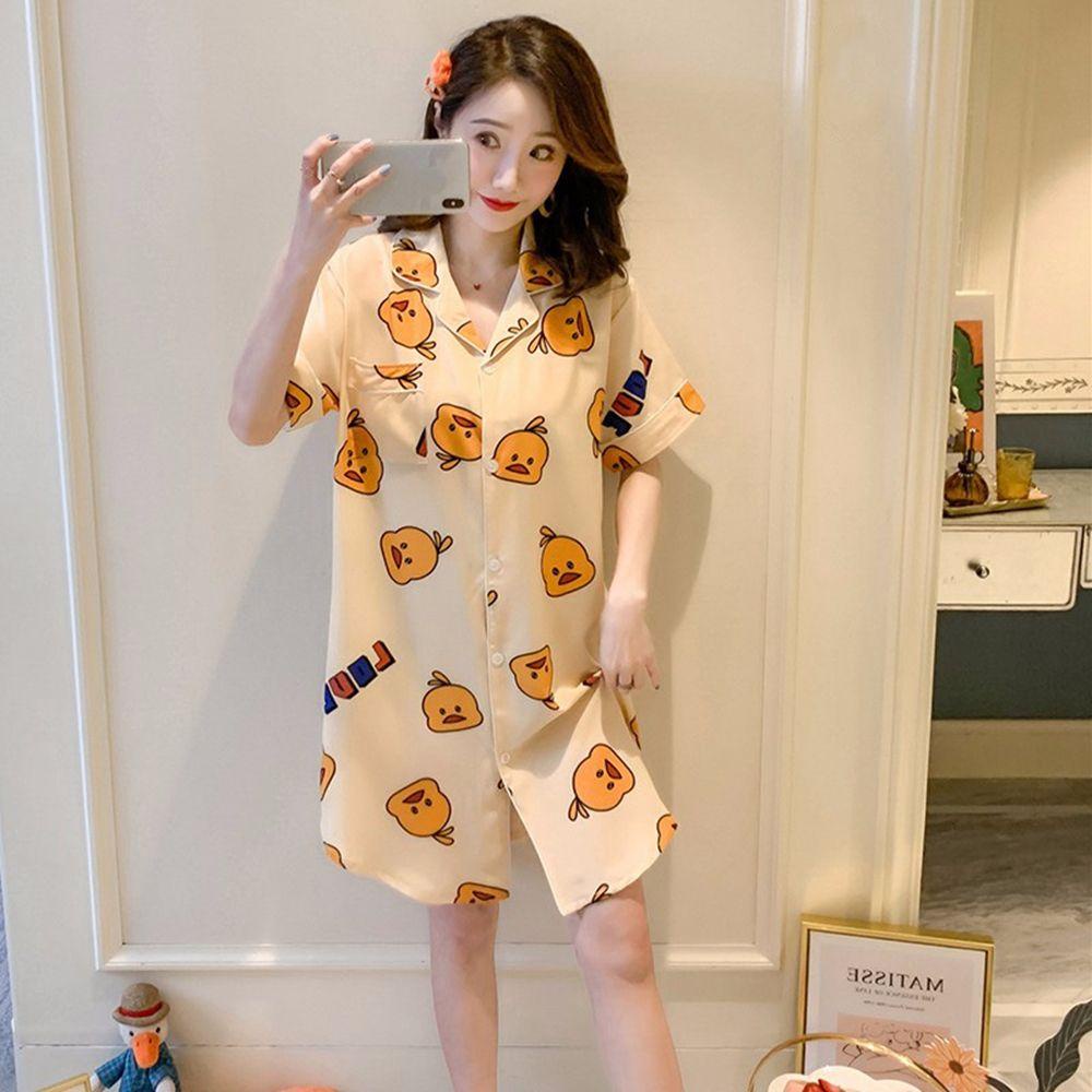 Áo Ngủ Tay Ngắn Chất Lụa Siêu Mỏng In Họa Tiết Chú Ong Thời Trang Mùa Hè Xinh Xắn Cho Nữ