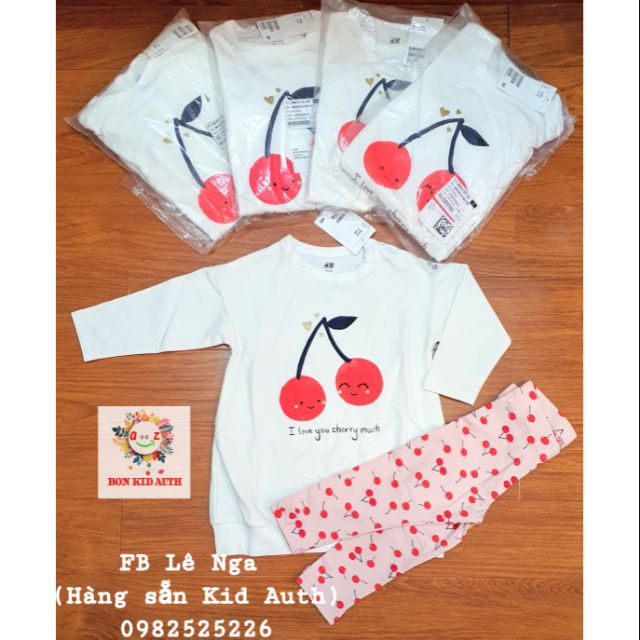 Set áo váy cherry dạng nỉ kèm quần legging HM Chi.na sz 6-9m, 9-12, 1.5-2y