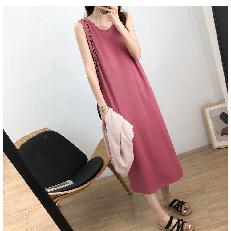 Đầm Ngủ Sát Nách Cổ Tròn Dáng Rộng Vải Lụa Mát Thời Trang Mùa Hè Cho Bạn Gái