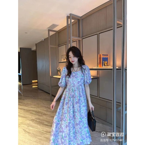 ĐẦM THIẾT KẾ DÀI IN HOA HỒNG TÍM