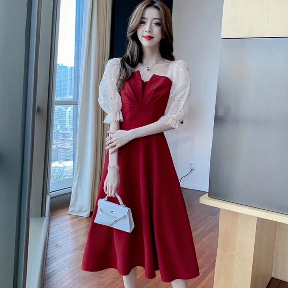 Đầm Nữ Dự Tiệc Tay Lưới Đính Hạt Sang Chảnh Duyên Dáng Thời Trang Nữ