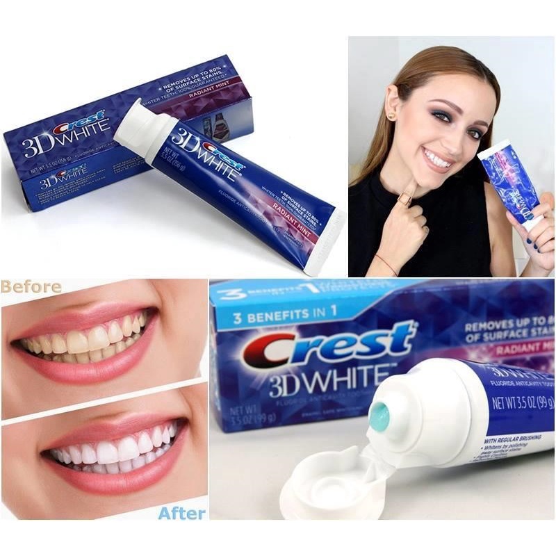 Kem Đánh Răng CREST 3D WHITE ADVANCED 158Gram Hàng Mỹ Siêu Trắng Chắc Khỏe Thơm Mát Bảo Vệ Men Răng - HT182