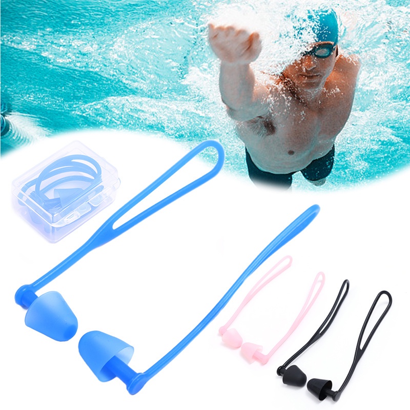 1 Cặp Nút Bịt Tai Bằng Silicone Chống Ồn Kèm Dây Đeo Tiện Dụng Khi Bơi Lội