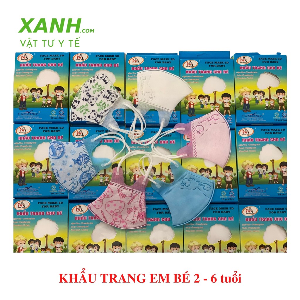 Khẩu Trang Y Tế 5D Trẻ Em Nam Anh - Hộp 10 cái