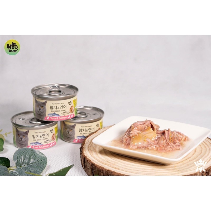 80gCÁ NGỪ TRẮNG & CÁ HỒI ĐÓNG HỘP CHO MÈO giàu chất béo bão hòa không no - chất béo có lợi cho sức khỏe, dễ tiêu hóa