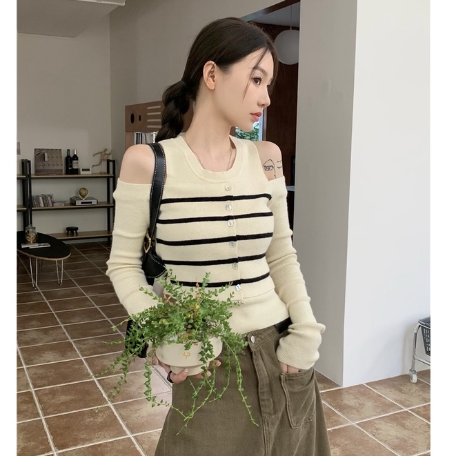 Áo QKOOLE dệt kim tay dài cổ tròn phong cách Hàn Quốc xinh xắn cho nữ