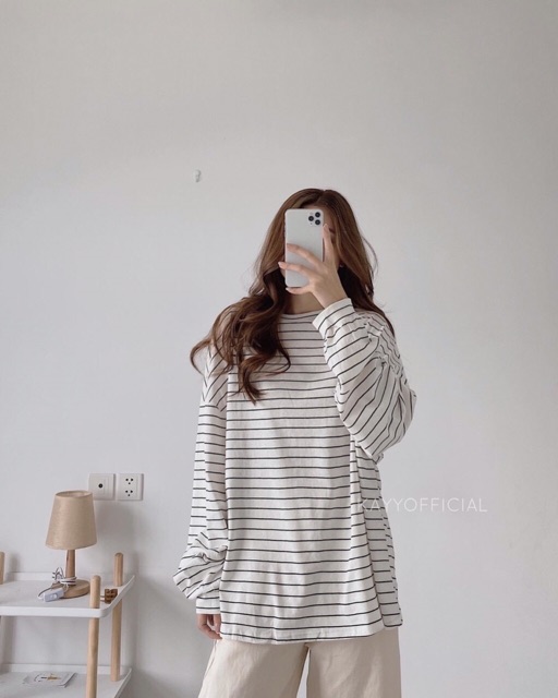 Áo kẻ rộng dài tay siêu xinh