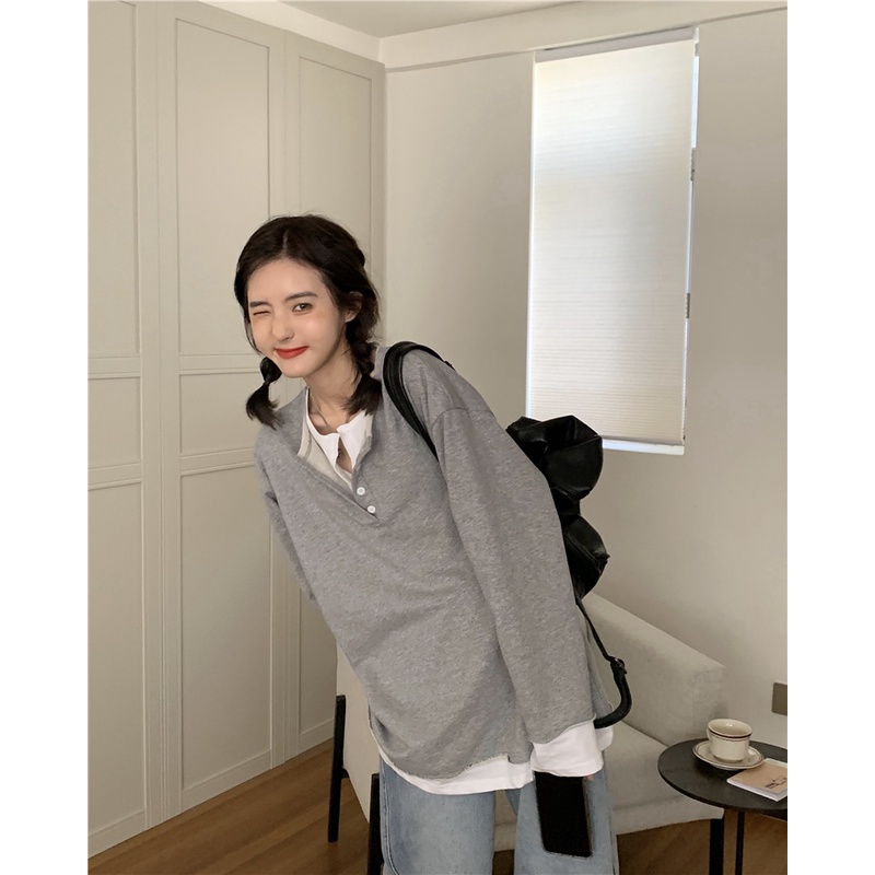 Áo Thun Tay Dài Cổ Tròn Thời Trang Hàn Quốc Sành Điệu Cho Nữ