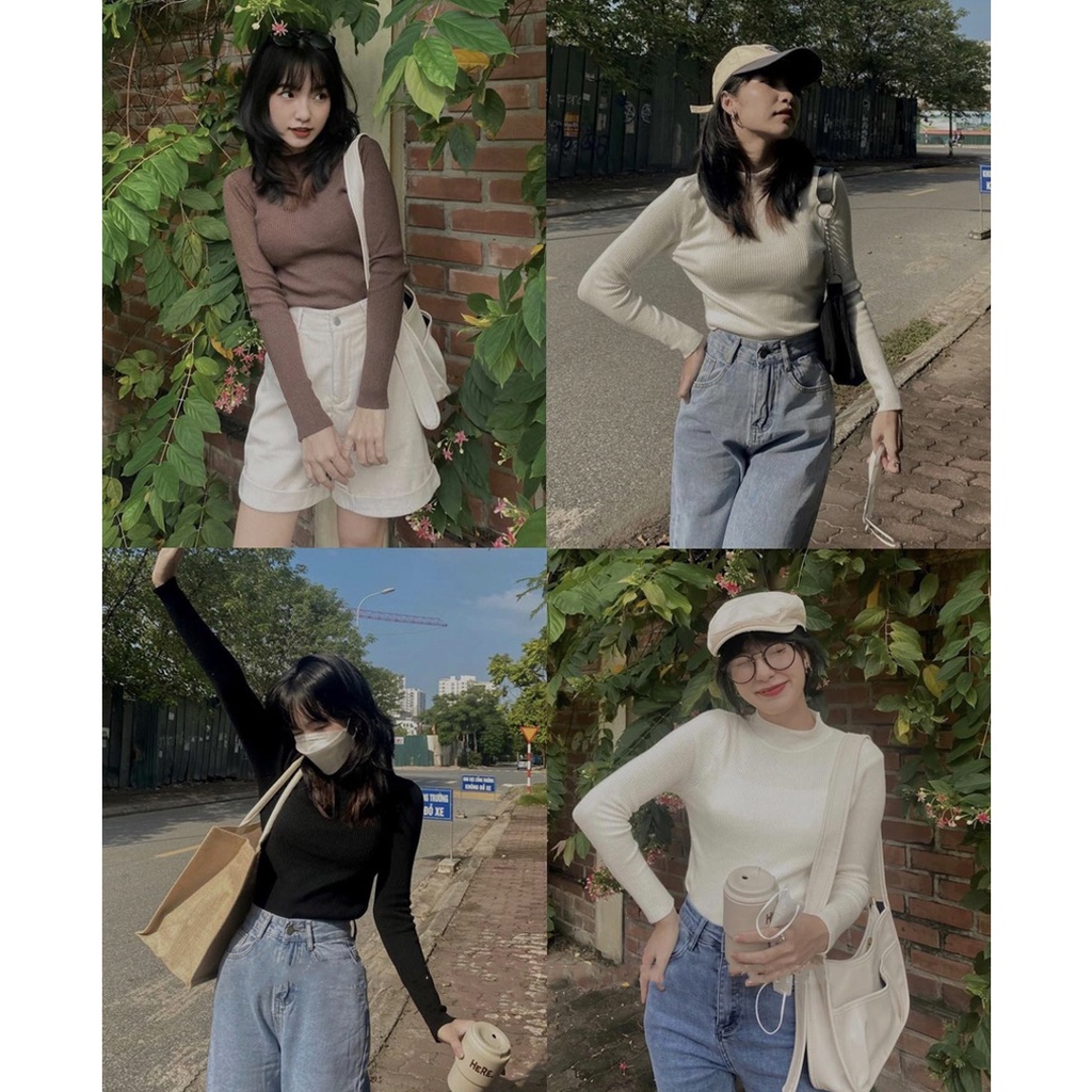 [Ảnh thật/Video] Áo len tăm dài tay cổ lọ Ulzzang - Hàng QC