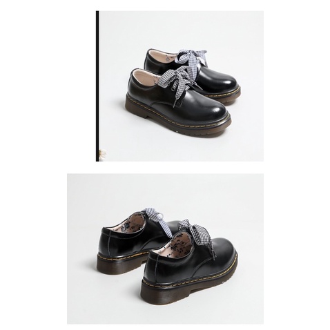 Giày nữ đa bò thật vintage phối ruy băng cao cấp