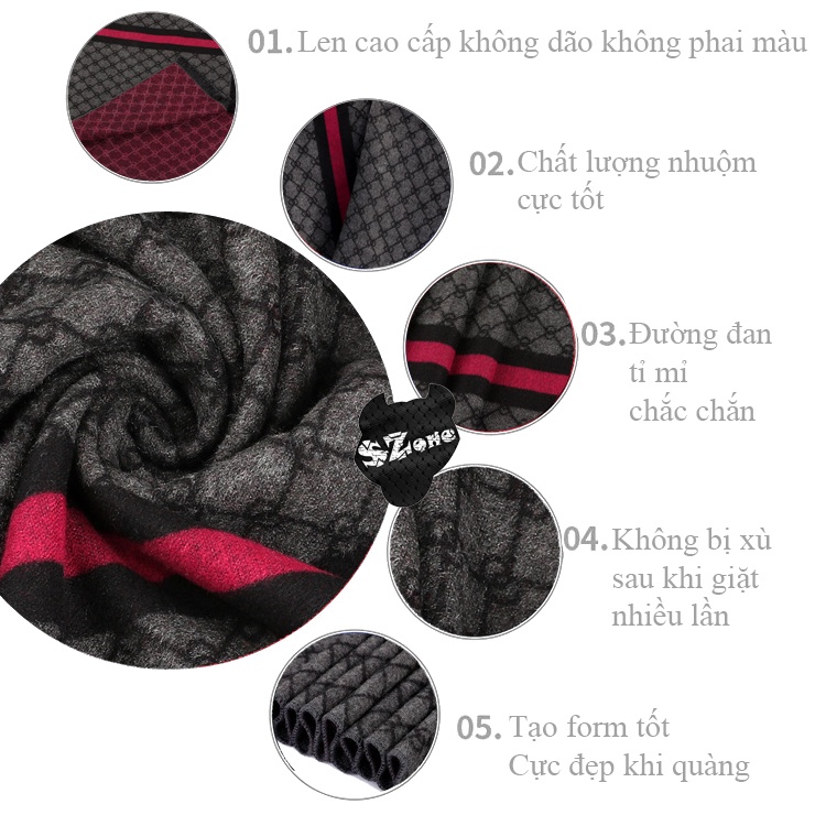 Khăn len nam hàn quốc CASHMERE họa tiết (dài 1.8m rộng 32cm) Hot thu đông