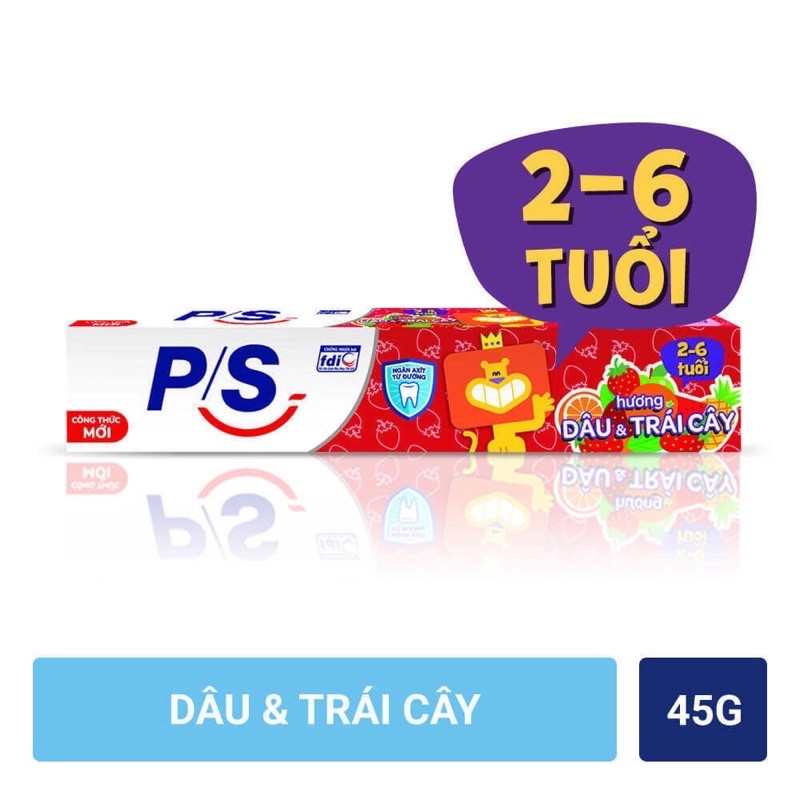 [P/S] Kem đánh răng P/S hương dâu và trái cây cho bé từ 2 - 6 tuổi 45gr