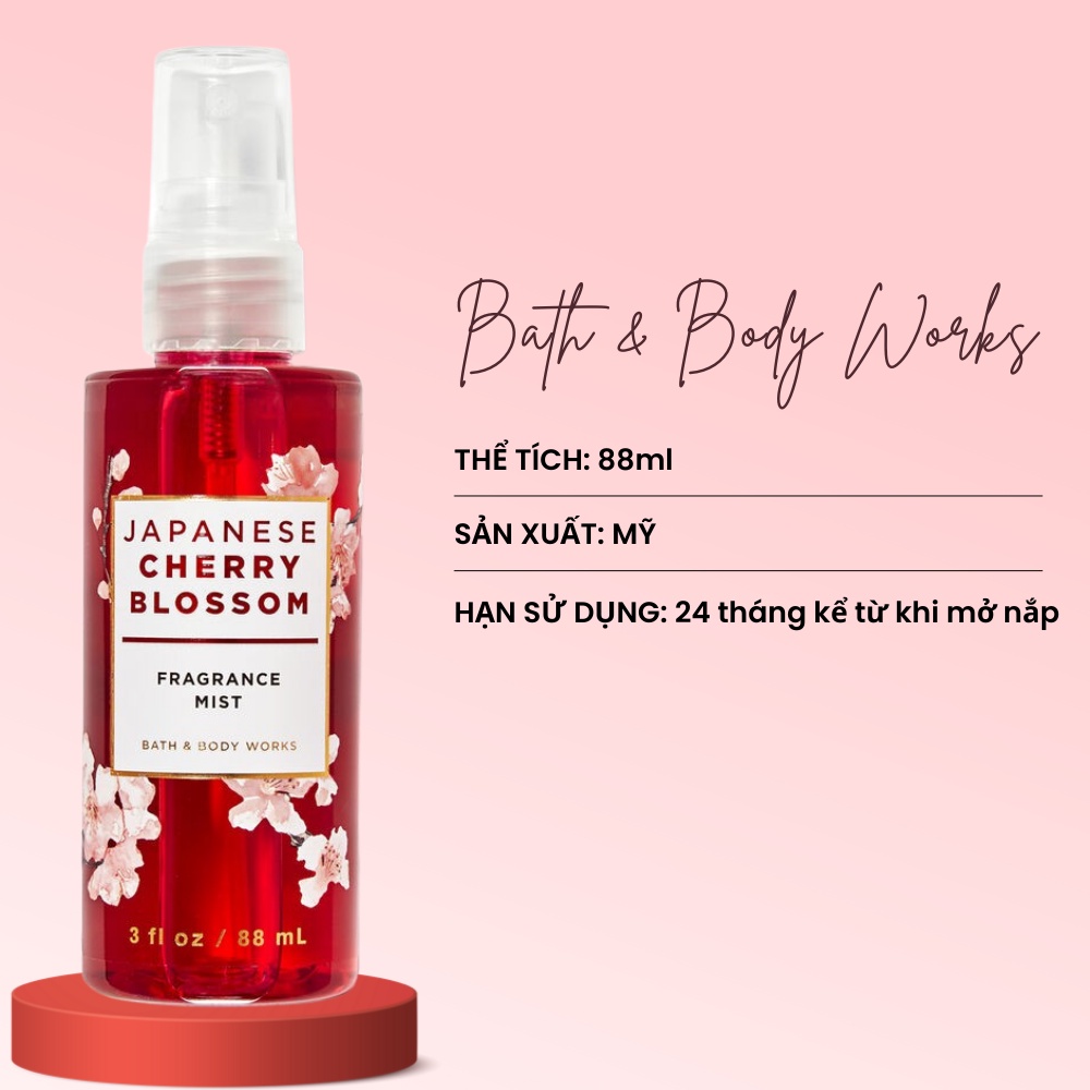 Xịt thơm toàn thân Bath & Body Works Japanese Cherry Blossom Hương Hoa Anh Đào Chai Mini 88ml