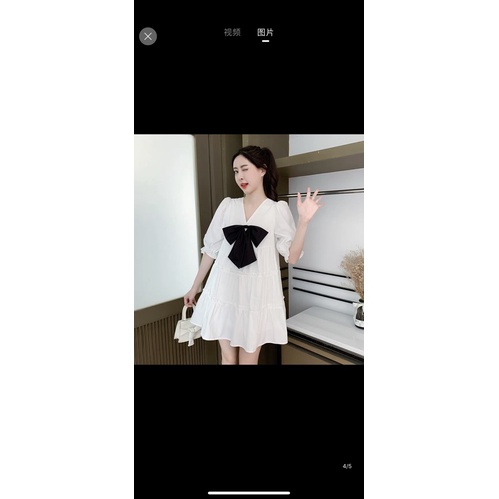 Đầm babydoll đính nơ ❤️váy xoè xếp tầng cổ v ❤ ulzzang chất thô mềm