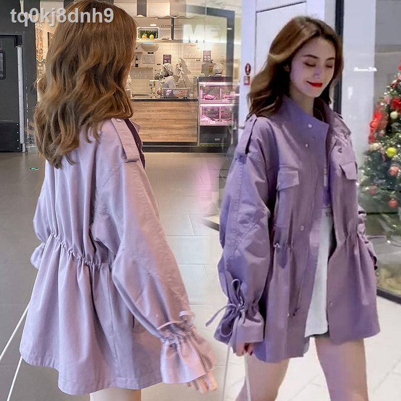 ☒⊕2021 áo gió mùa thu mới màu tím khoác dạ nữ dáng dài xuân và phiên bản Hàn Quốc rời BF là mỏng đa năng
