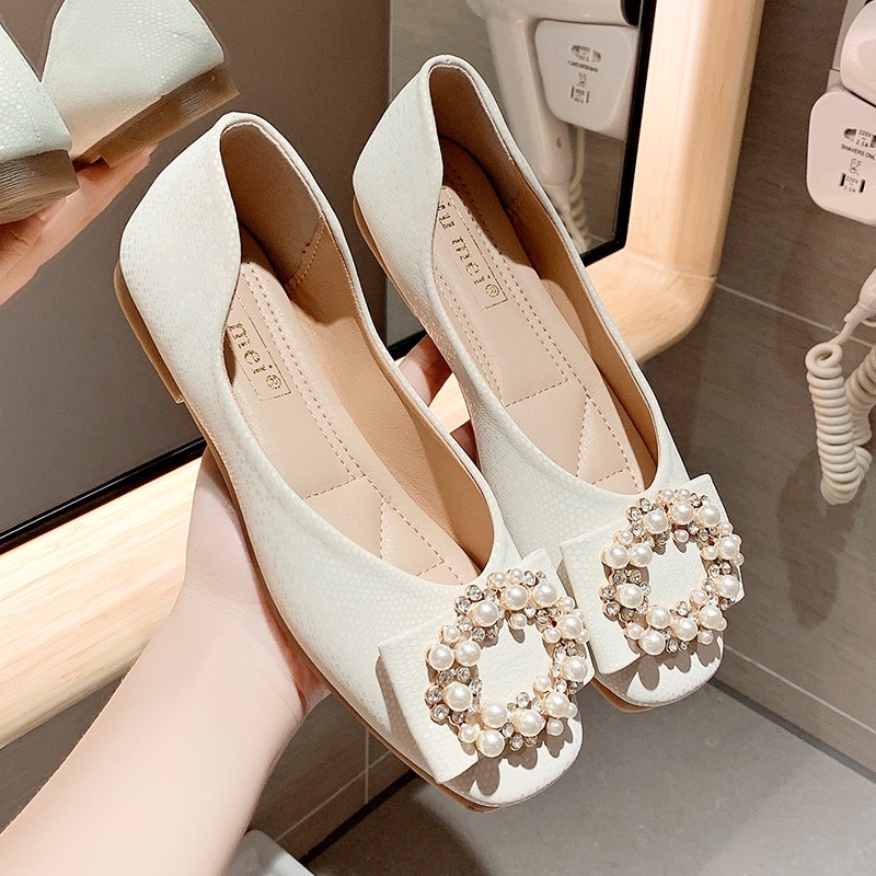 SALE— Giày búp bê đế dẻo mũi tròn giả da rắn khoá đá BIG SIZE 40-43