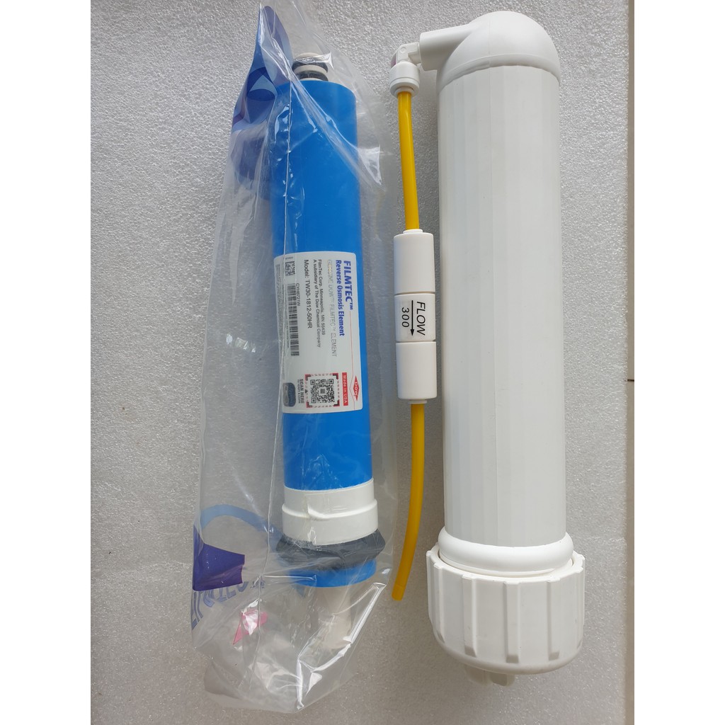 Bộ Vỏ màng lọc RO Trắng kèm Màng RO Dow Filmtec™, co, van 1 chiều, van xả flow 300