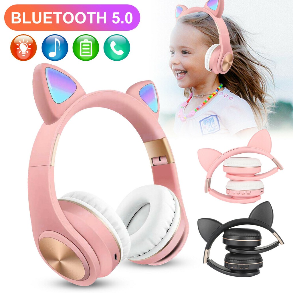 ☆☆Tai Nghe Mèo Bluetooth, Headphone Tai Mèo Dễ Thương Có Mic,Âm Bass Mạnh Mẽ Và Dung Lượng Pin Khủng 400mAh BH 12 Tháng Tai Nghe Bluetooth Không Dây Hình Tai Mèo Dễ Thương【SHOPPINGGO】