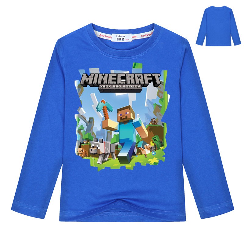 Áo thun tay dài in hình trò chơi minecraft dành cho trẻ em