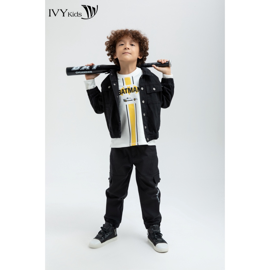 Áo khoác bò cổ mũ bé trai IVY moda MS 77K0756
