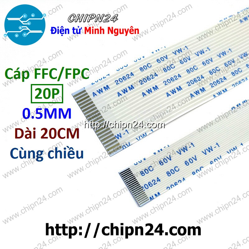 [1 SỢI] Cáp FPC/FFC 20P 0.5MM 20CM cùng chiều (Cáp AWM 20624 80C 60V VW-1)