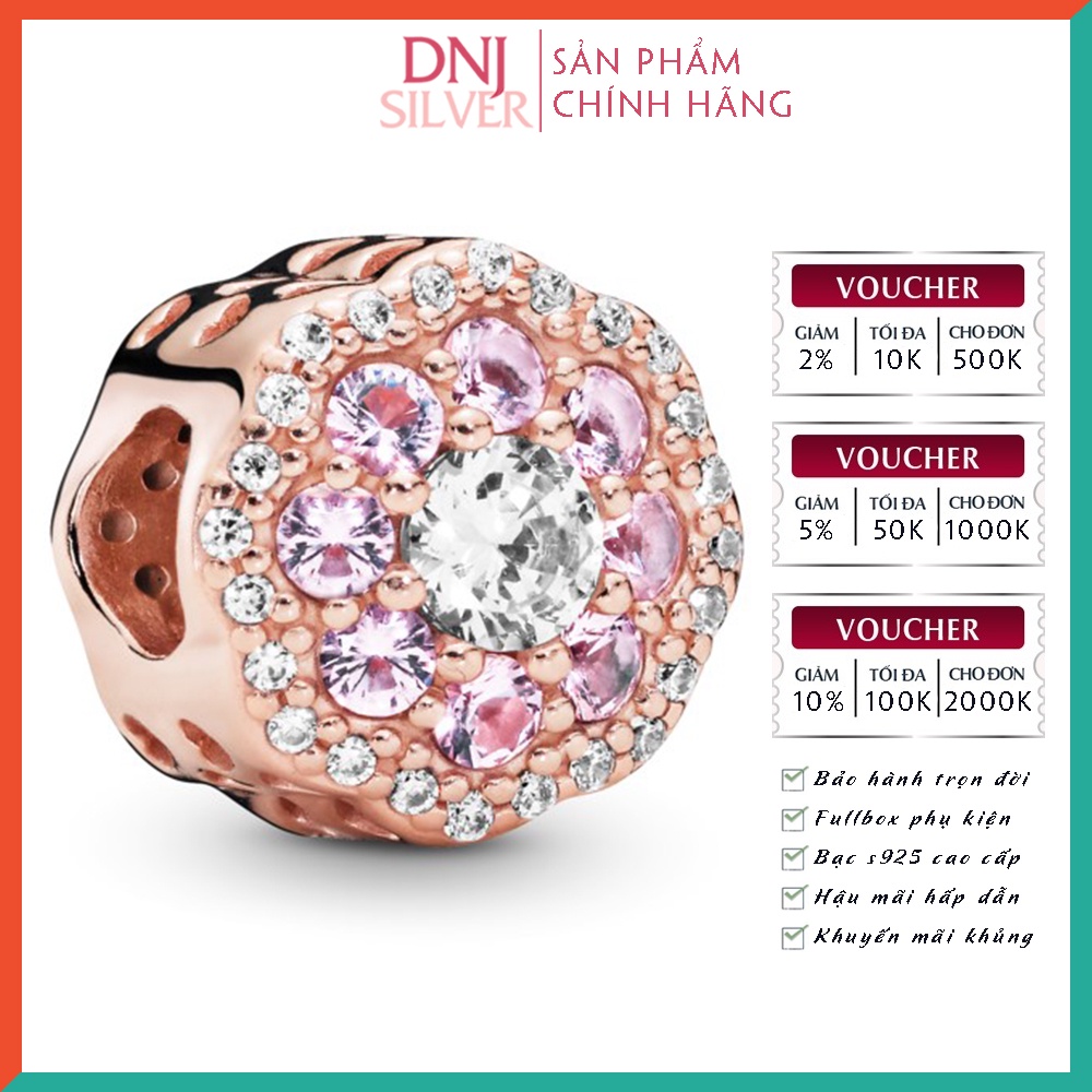 Charm bạc 925 cao cấp, hàng chuẩn bạc - Charm Pink Sparkle Flower thích hợp để mix vòng tay charm - DN189