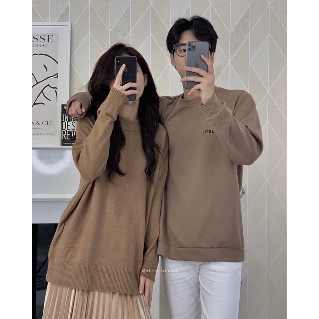 o len nam nữ dài tay trơn ET.TEE màu vàng nâu freesize A1716