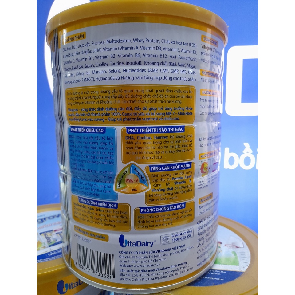 Lon Sữa 900g Vitagrow Vitadairy.Giúp Tăng Chiều Cao Vượt Trội