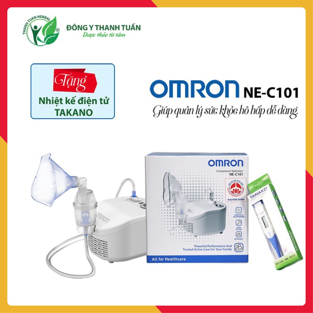 [Cao cấp] Máy xông mũi họng Omron NE-C101 Nhật Bản chính hãng + Tặng kèm nhiệt kế điện tử đầu mềm Takano