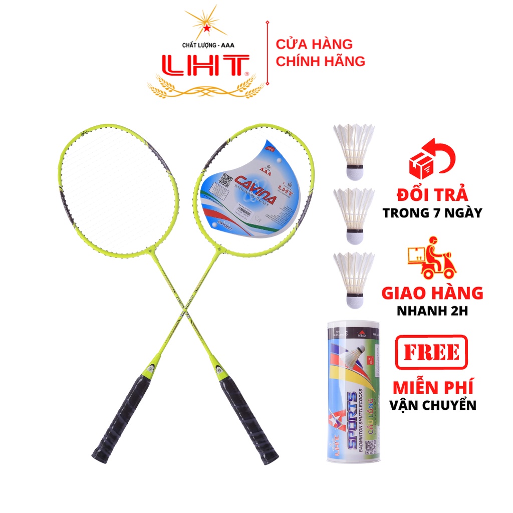 Combo đôi Vợt CL CAVINA + 3 quả cầu lông - 100% Thép Mạ Crom, Sơn Vàng tươi, Lưới 8kg, 68 x 22 cm – Giá tốt