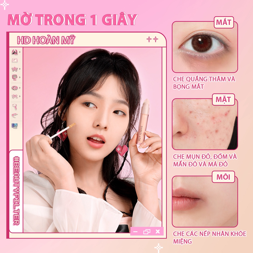 Kem che khuyết điểm PINKFLASH HD dạng lỏng không tì vết lâu trôi không phai màu dưỡng ẩm thoáng khí 40g chất lượng cao