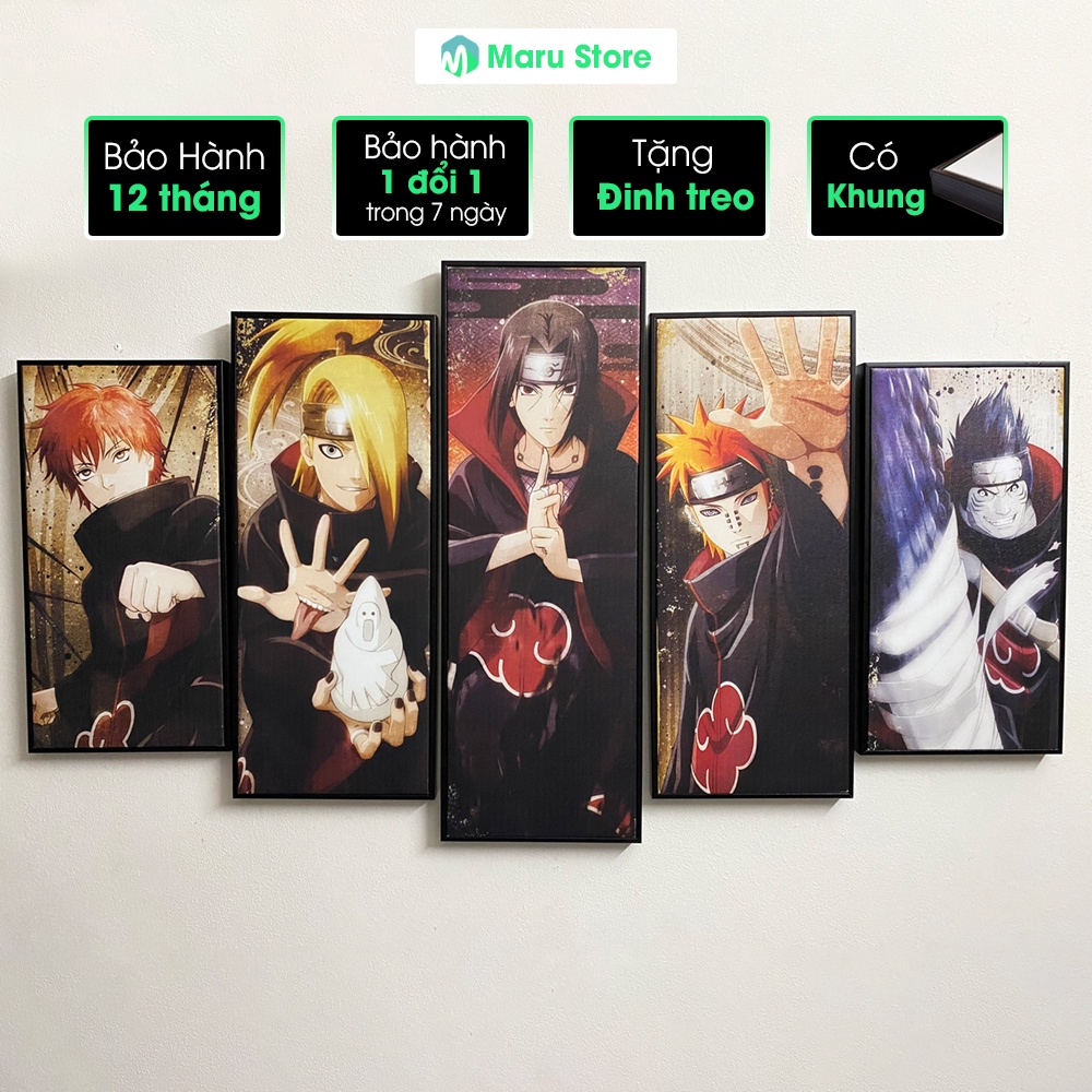 Bộ 5 Tranh Canvas Akatsuki, Có Khung Cao Cấp, ngang 1m, cao 61cm, Trang Trí Góc Gaming