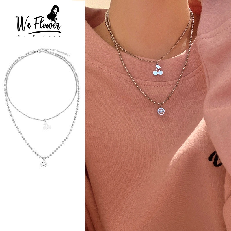 We Flower 1 Vòng cổ Mặt Quả Cherry Bằng Thép Không Gỉ Phong Cách Hàn Quốc Dễ Thương Dành Cho Nữ