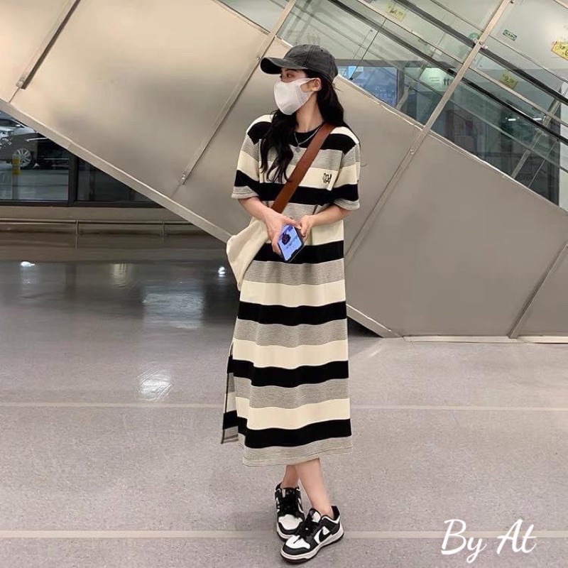 Đầm váy nữ thiết kế dáng suông maxi kẻ mèo sang chảnh, đi chơi, mặc nhà, đi biển