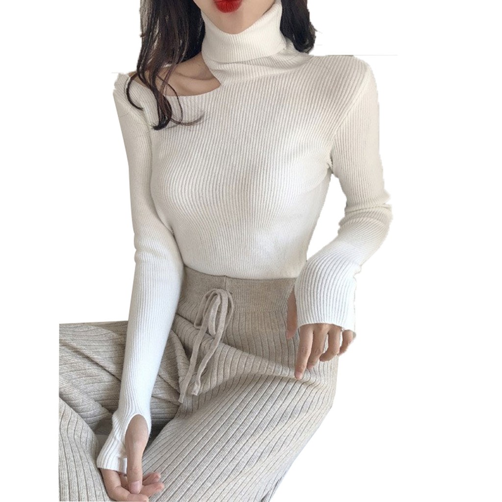 Áo Dệt Kim Cổ Cao Hở Vai Dáng Ôm Thời Trang Thu Đông Quyến Rũ Cho Nữ | BigBuy360 - bigbuy360.vn