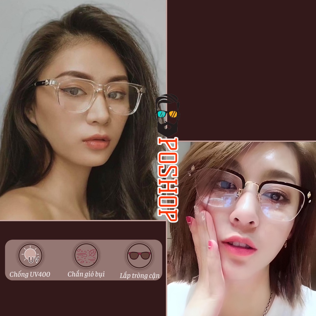 Mắt kính cận không độ nam nữ POSHOP gọng kim loại cao cấp chống tia uv400 thời trang dễ đeo CH012