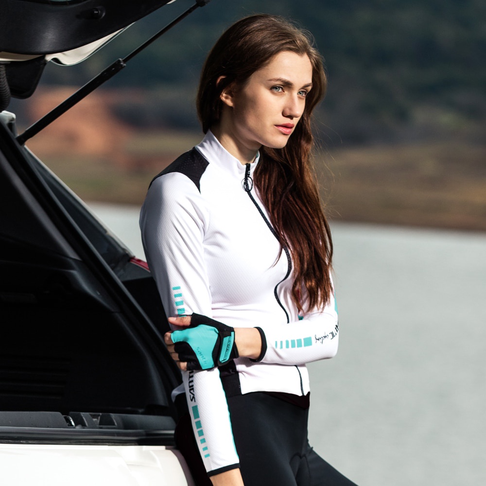 Santic Áo Thi Đấu Đạp Xe Cho Nữ Áo Thi Đấu Xe Đạp Đường Trường Leo Núi Dài Tay Chống Tia UV Thoáng Khí Áo Đạp Xe Có Túi Áo Thi Đấu Xe Đạp Nữ L8C01093