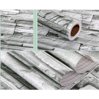 10m x 45cm Decal dán tường có sẵn keo - gạch đá 3D xanh lợt