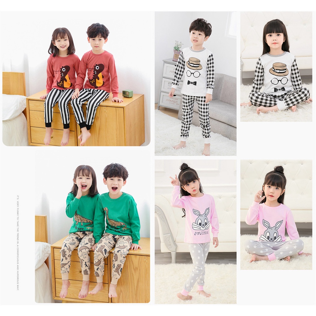 Bộ Đồ Ngủ Cotton Tay Dài 100-160cm Thời Trang Xuân Thu Cho Bé