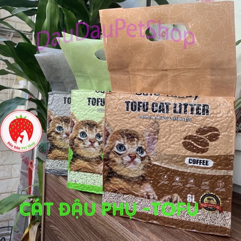 |freeship| Cát đậu phụ 6L/2.4kg Cát xả bồn cầu cute tabby