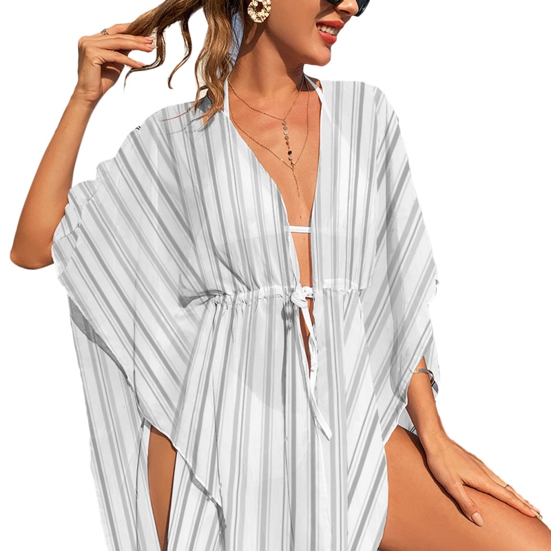 Áo Choàng Cardigan Họa Tiết Kẻ Sọc Dáng Rộng Thời Trang Đi Biển Xinh Xắn Cho Nữ