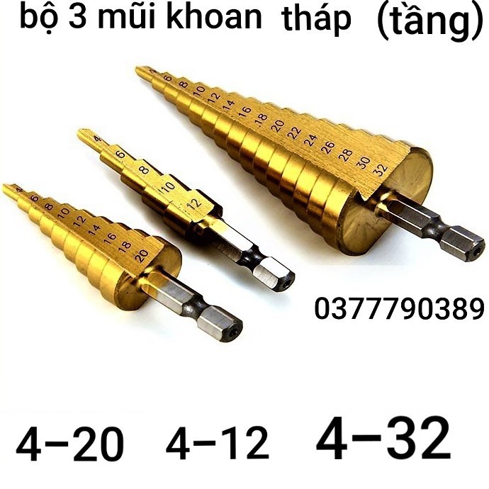 Bộ 3 mũi khoan tháp - 4-32