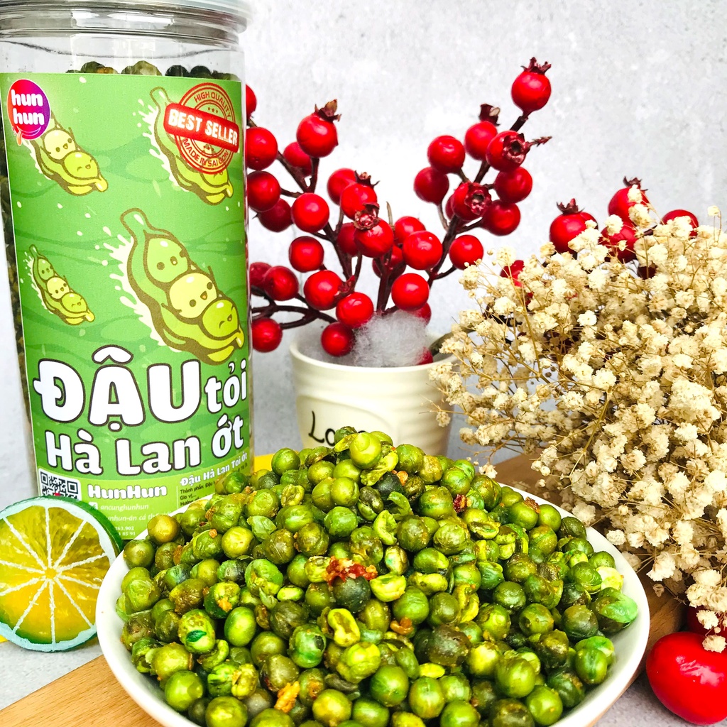 ĐẬU HÀ LAN TỎI ỚT HunHun 450g Đồ Ăn Vặt Sài Gòn Ngon Rẻ