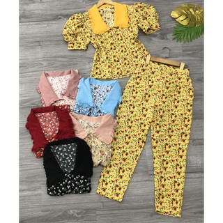 Đồ bộ mặc nhà, Đồ bộ nữ pijama lụa hàn tay phồng szM 40 - 60kg