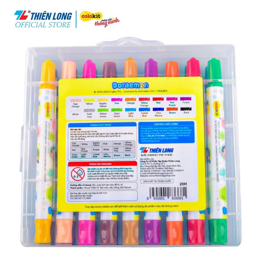 Bút sáp vặn 18 màu Thiên Long Colokit TCR-C008/DO  hàng có kiểm tra chất lượng và an toàn