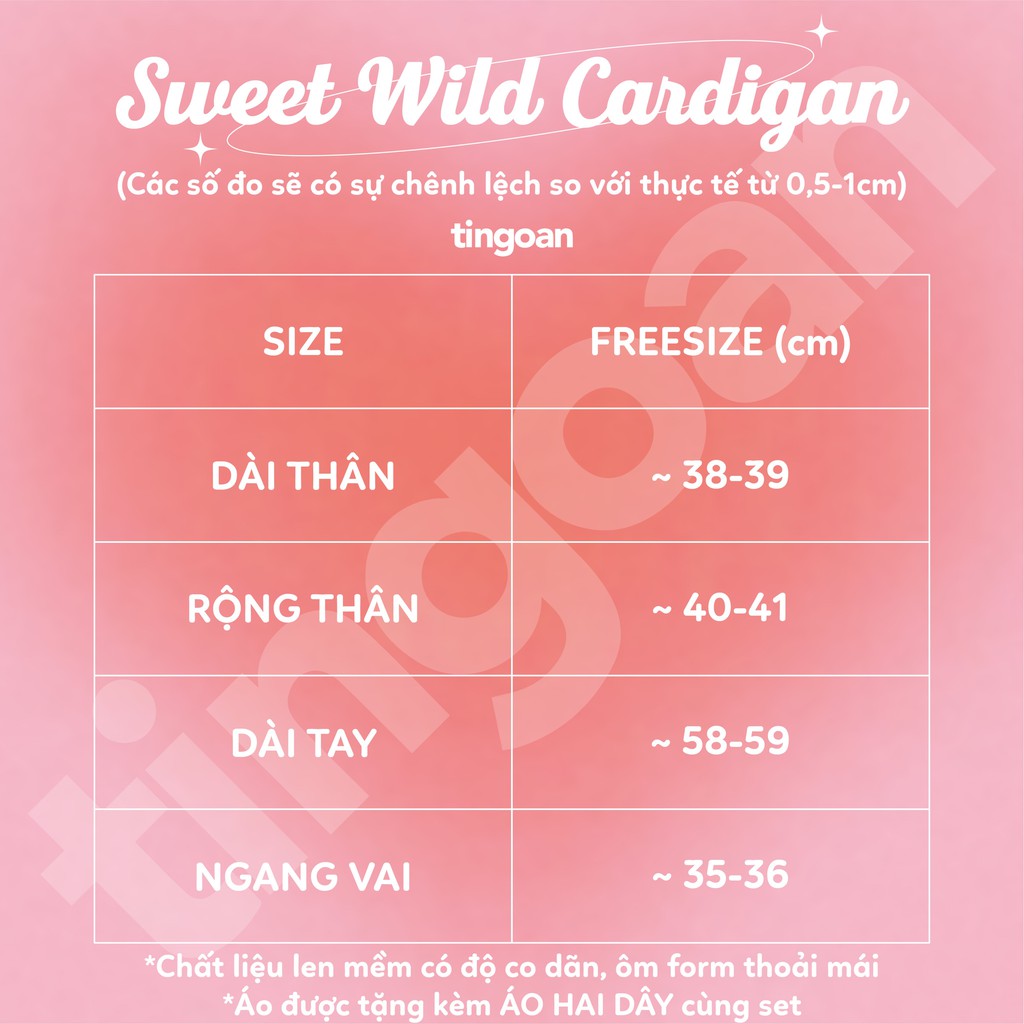 TINGOAN® - Áo set len xù cardigan dài tay kèm áo hai dây hồng SWEET WILD CARDIGAN/PK