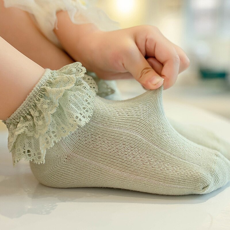 Vớ Cotton Mềm Phối Ren Đính Nơ Phong Cách Công Chúa Dành Cho Bé Gái Sơ Sinh