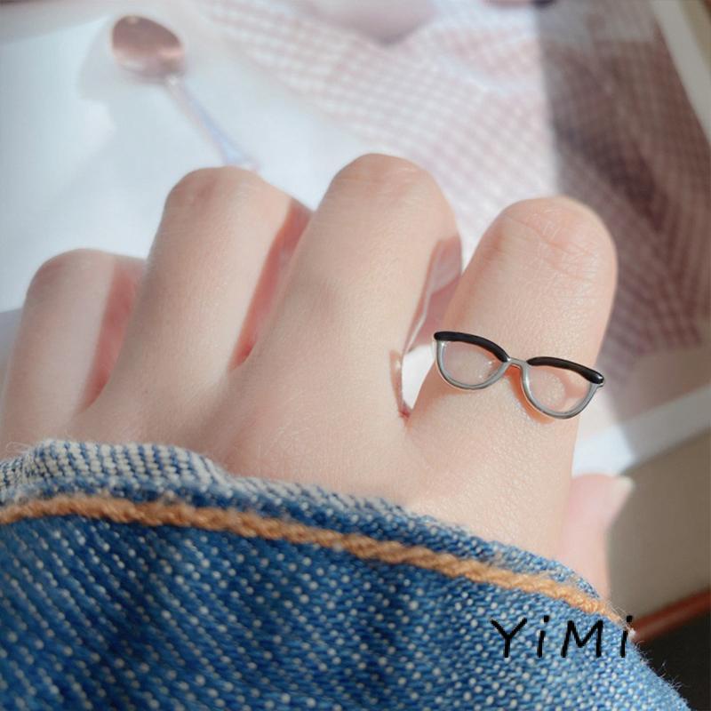 Nhẫn hở bằng hợp kim tráng men tạo hình mắt kính độc đáo thời trang cho nam và nữ
