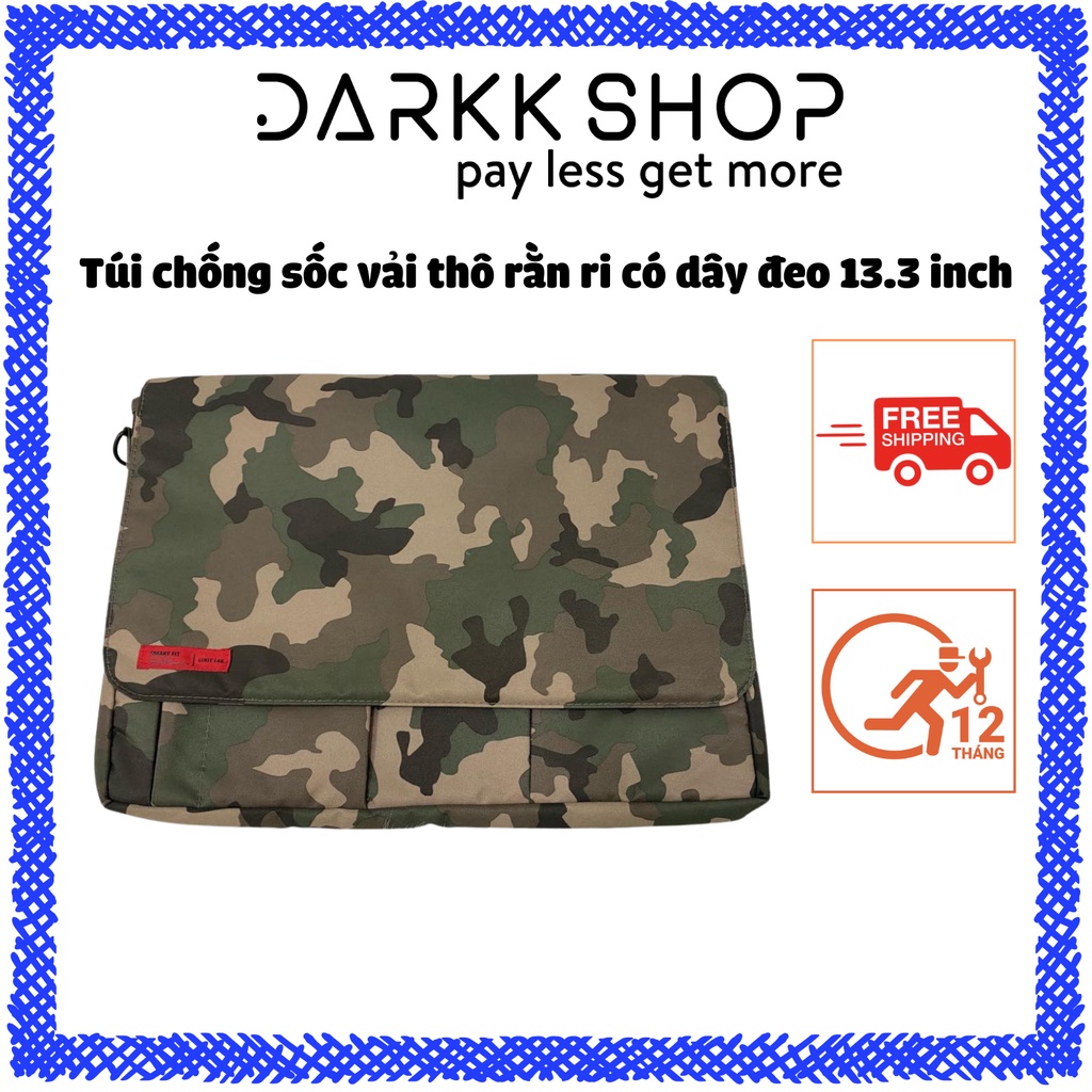 Túi/cặp đựng laptop/macbook chống sốc vải thô dày dặn hoạ tiết rằn ri, lót mút, có dây đeo chéo 13.3 inch